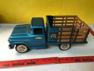 Vintage Tonka 1960 Teal Farm Stake Bed Truck & 6 Wooden Stakes.