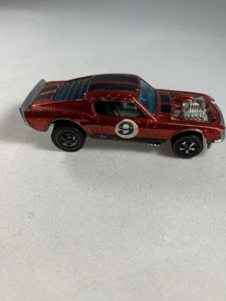 1969 Hot Wheels Redline Mustang Boss Hoss In Red Missing One Wheel