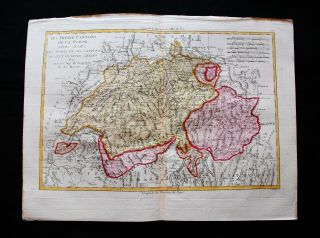 1789 Bonne - Rare Map Of Switzerland,  Swiss,  Swisse,  Elvetic Region,  Basel.