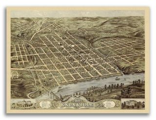 1871 Knoxville Tn Vintage Old Panoramic City Map - 20x28