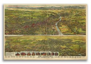 1894 Los Angeles California Vintage Old Panoramic City Map - 16x24