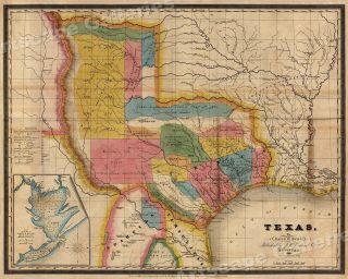 1830s Historic Map Of Texas Land Grants - 16x20