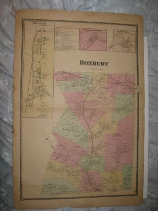 Vintage Antique 1869 Roxbury Moresville Delaware County York Handcolored Map