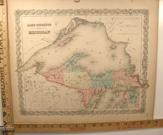 Antique Engraving Map Northern Michigan & Lake Superior 1859 Colton 