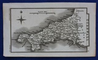 Antique Miniature County Map Cornwall,  Samuel Leigh,  1820 - 31
