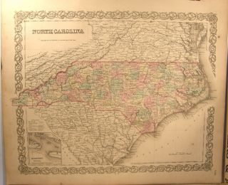 Antique 1859 Hand Colored Engraving Map North Carolina Colton 