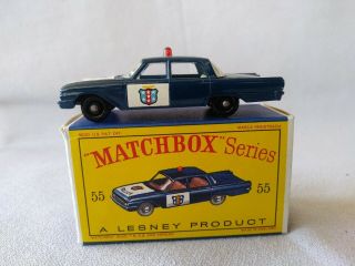 1963 Matchbox / Lesney 55b Ford Fairlane Police Car In Dk.  Blue W/ Orig.  D - Box