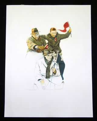 1975 Us Litho Print Ap 17/35 " School Days Cheering " Signed Norman Rockwell (coo)