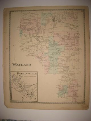 Antique 1873 Wayland Perkinsville Steuben County York Handcolored Map Rare