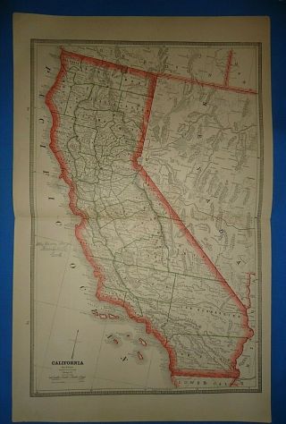 Vintage 1886 California Map Old Antique Atlas Map