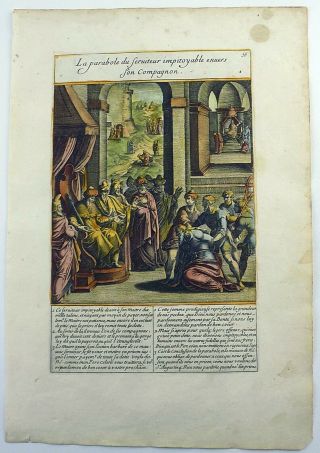 1593 NATAL Master Engraving - Parable of the Servent - hand coloured [1620] 2