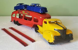 Marx Toys Plymouth Cab Auto Transport Tt Truck W/ford Cars 30 
