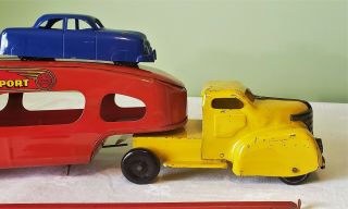 Marx Toys Plymouth Cab AUTO TRANSPORT TT TRUCK w/FORD CARS 30 ' s V RARE 5