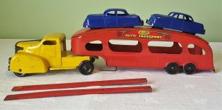 Marx Toys Plymouth Cab AUTO TRANSPORT TT TRUCK w/FORD CARS 30 ' s V RARE 6