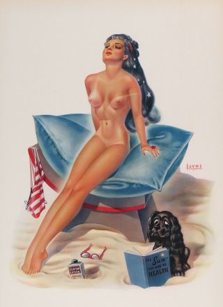Vintage Rare 1940s Bill Layne Large Pin - Up Print Nude Sun Goddess Louis F.  Dow 2