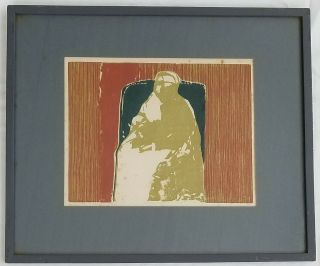 Mid Century Modernist Lithograph Seated Figure Signed Illegibly
