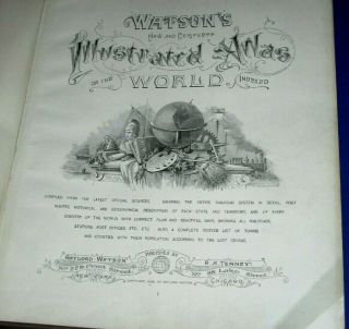 Watson ' s Atlas of the World 1886 tipped - in color US State & Country Maps, 2