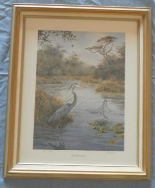 Phil Capen Framed Print Double Signed And Numbered With " Great Blue Heron "