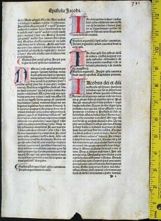 Incunabula,  Early,  Important Latin Bible Lf,  Letter Of James 1,  N.  Jenson,  Venice,  1479