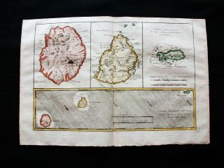 1770 Bonne - Orig.  Map Of Asia,  India,  Reunion Island,  Mauritius,  Rodrigues Isl.