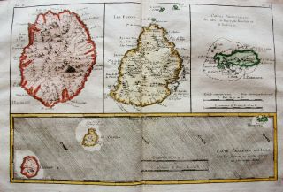 1770 BONNE - orig.  map of ASIA,  INDIA,  REUNION ISLAND,  MAURITIUS,  RODRIGUES ISL. 2