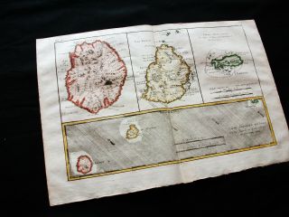 1770 BONNE - orig.  map of ASIA,  INDIA,  REUNION ISLAND,  MAURITIUS,  RODRIGUES ISL. 3