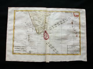 1770 Bonne - Orig.  Map Of India South,  Asia,  Bay Of Bengala,  Sri Lanka,  Maldives