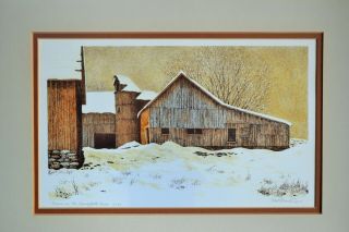 Vintage 1973 Mel Hunter Signed Print 10/90,  Barns On The Spring Field Road
