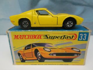 Matchbox Superfast 33c Lamborghini Miura Yellow / Cream Interior Narrow Wh Boxed