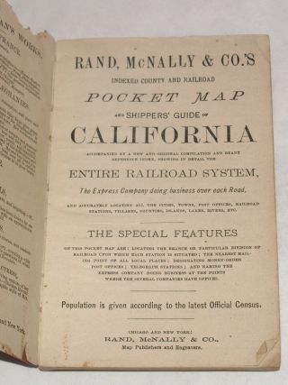 ANTIQUE RAND MCNALLY POCKET MAP SHIPPERS GUIDE OF CALIFORNIA 1897 RAILROAD CA 4