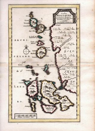 Molucca Islands Indonesia 1713 Van Der Aa Color Copper Engraved Map