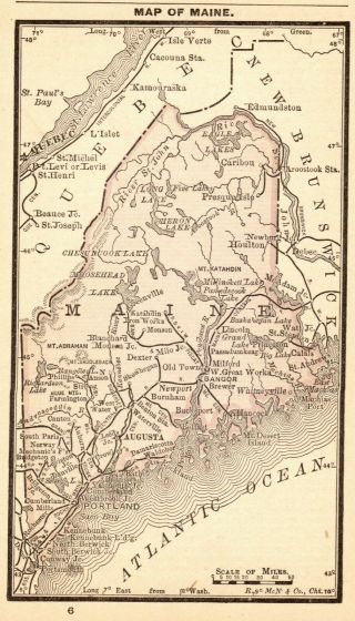 Rare Antique Maine State Map 1888 Miniature Vintage Map Of Maine 6616