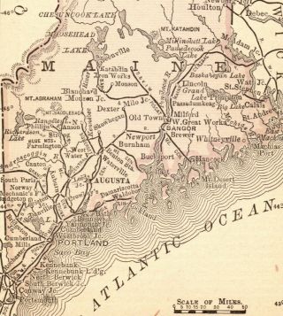 RARE Antique MAINE State Map 1888 MINIATURE Vintage Map of Maine 6616 2