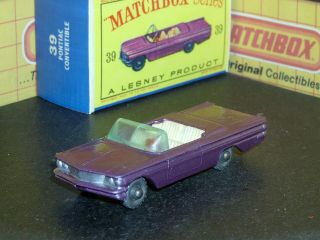 Matchbox Lesney Pontiac Convertible 39 B1 Spw Violet Red Sc1 Ex/nm & Crafted Box