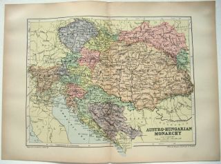 1895 Map Of Austro Hungarian Monarchy By W&ak Johnston.  Austria Antique