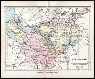 County Of Cheshire 1891 George Philip & Son Antique Map