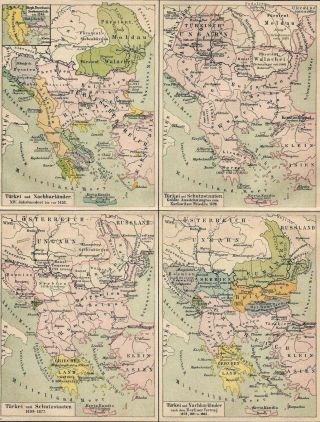 Turkey Ottoman Empire European Territories Evolution Antique Map 19th Century