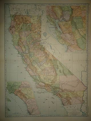 Vintage 1894 California Map Old Antique Large Folio Size Atlas Map