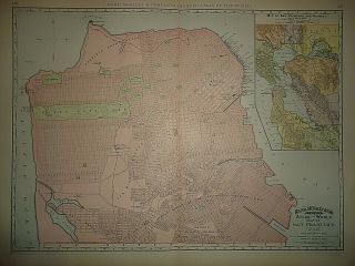 Vintage 1894 San Francisco Map Old Antique Large Folio Size Atlas Map