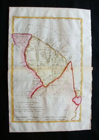 1770 Bonne - Orig.  Map Of South America,  Guyana,  Georgetown,  Suriname,  Brazil.