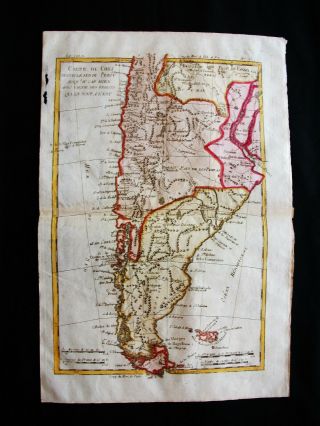 1770 Bonne Orig.  Map: South America,  Chile,  Argentina Patagonia Tierra Del Fuego