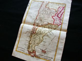 1770 BONNE orig.  map: SOUTH AMERICA,  CHILE,  ARGENTINA PATAGONIA TIERRA del FUEGO 3