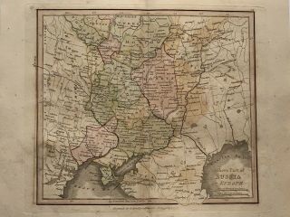 1813 South Russia Antique Hand Coloured Map 206 Years Old By J.  H Franks