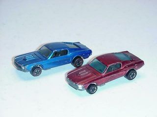1967 Hot Wheels Redline Red And Blue Custom Mustangs Hong Kong & Usa
