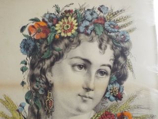 Old Antique CURRIER & IVES Framed SUMMER Flower Girl Lithograph PRINT Color 2