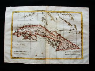 1770 Bonne - Orig.  Map Of Central America,  Caribbean,  Cuba,  L 