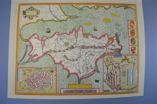 Vintage Sheet Map Of The Isle Of Wight Wight Island Circa.  1600 