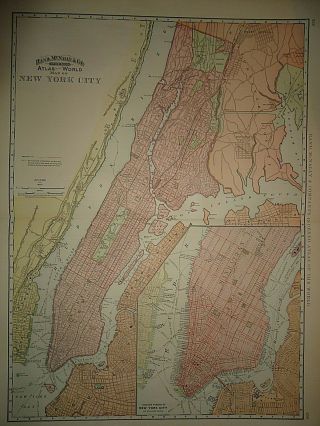 Vintage 1894 York City Map Old Antique Large Folio Size Atlas Map