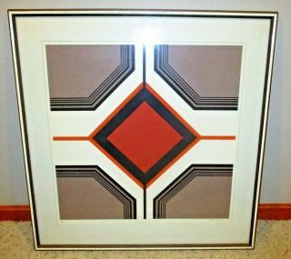 1970s Op Art Composition In Tan And Brown Signed White Serigraph Print 103/200