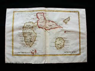 1770 Bonne Orig.  Map: Central America,  Caribbean Guadeloupe Antilles Basse - Terre